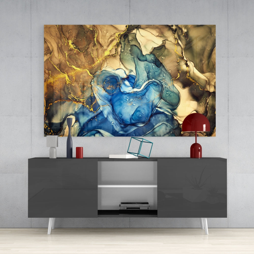 Abstract Blue & Gold Marble Design - Elegant Home Decor for Living Room, Bedroom & Office - Perfect for Wall Art, Tabletop Display & Gift Giving