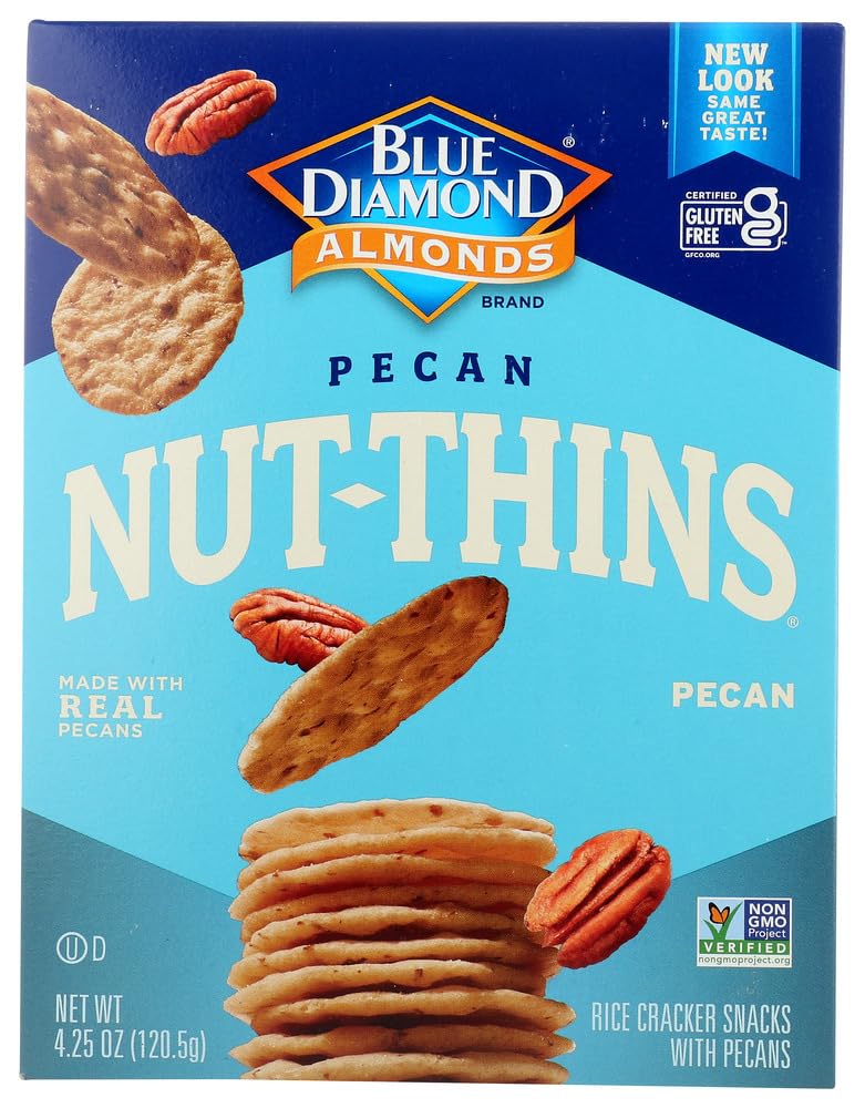 Blue Diamond Nut-Thins Pecan Nut & Rice Cracker Snacks - Gluten Free, Low Calorie, Healthy Snack - 4.25 oz (Pack of 6) - Perfect for Office, School, Travel & Party Snacking
