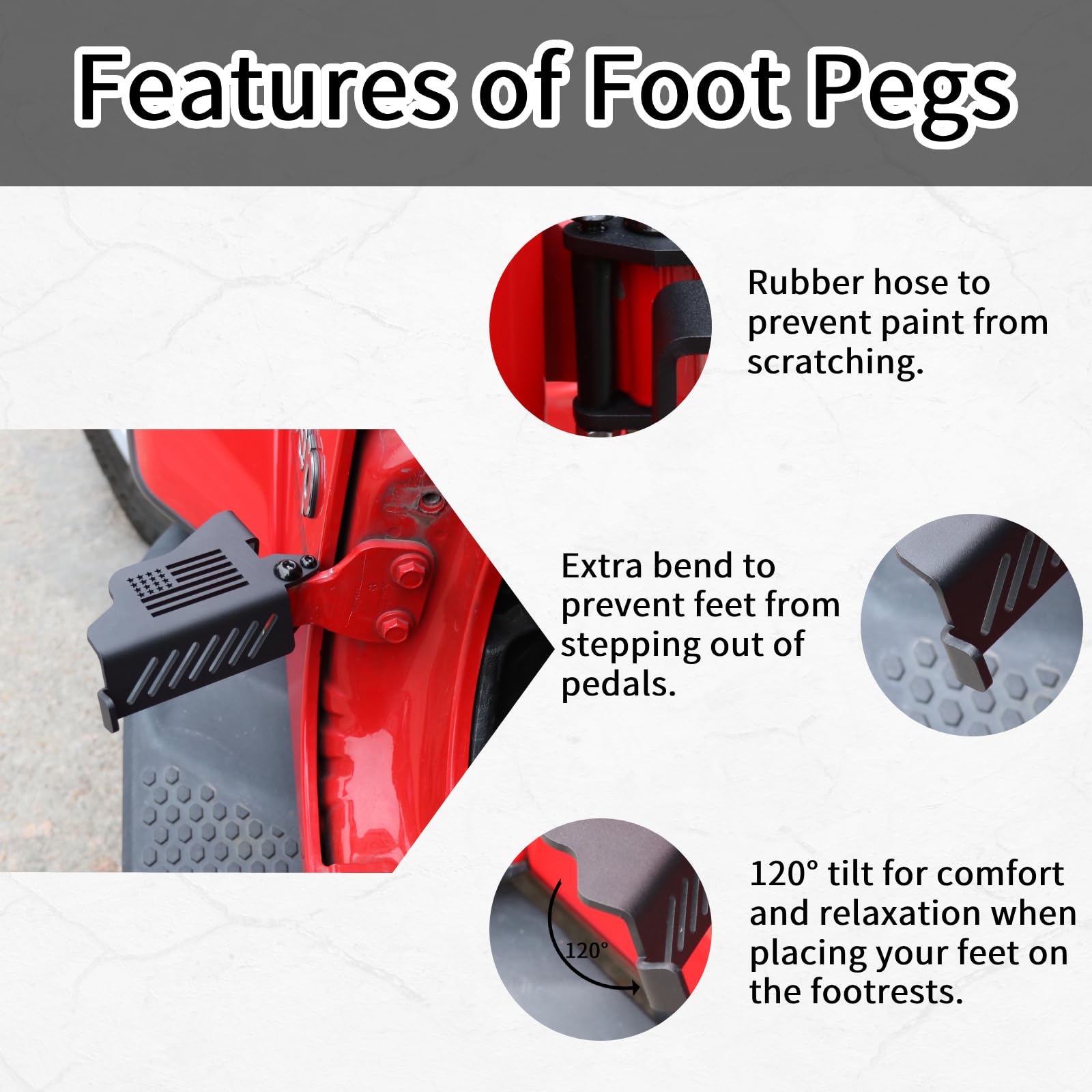 2007-2025 Jeep Wrangler JK JL Metal Foot Pegs - Heavy Duty Exterior Accessories for 2/4 Door Models (1 Pair with Flag Design) - Perfect for Off-Roading & Adventure Trips