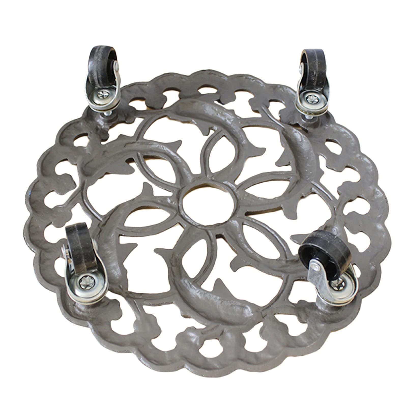 12.6 Inch Rolling Flower Pot Stand with Wheels - Heavy Duty Cast Iron Plant Caddy Trolley - Antique Style Plant Holder for Front Porch, Yard, Kitchen & Living Room (32×32×7cm) - Perfect for Indoor/Outdoor Decor & Easy Plant Movement