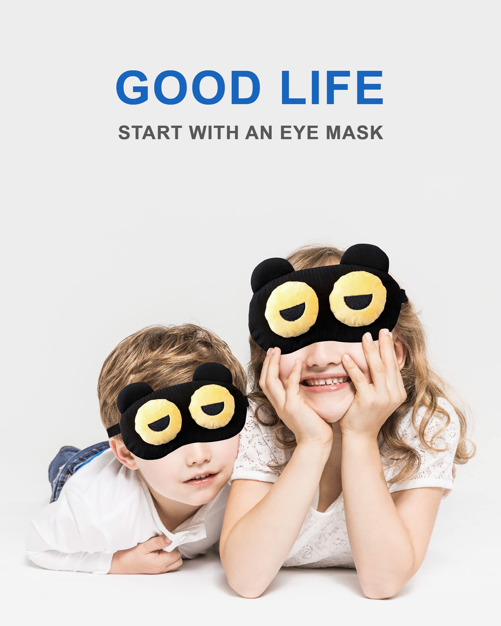 2 Pack Kids Sleep Eye Mask - 100% Blackout, Adjustable Strap, Soft & Comfortable for Travel, Night Sleep, Office Nap - Funny Cartoon Design for Boys & Girls (Perfect for Airplane, School, Daycare & Home Use)