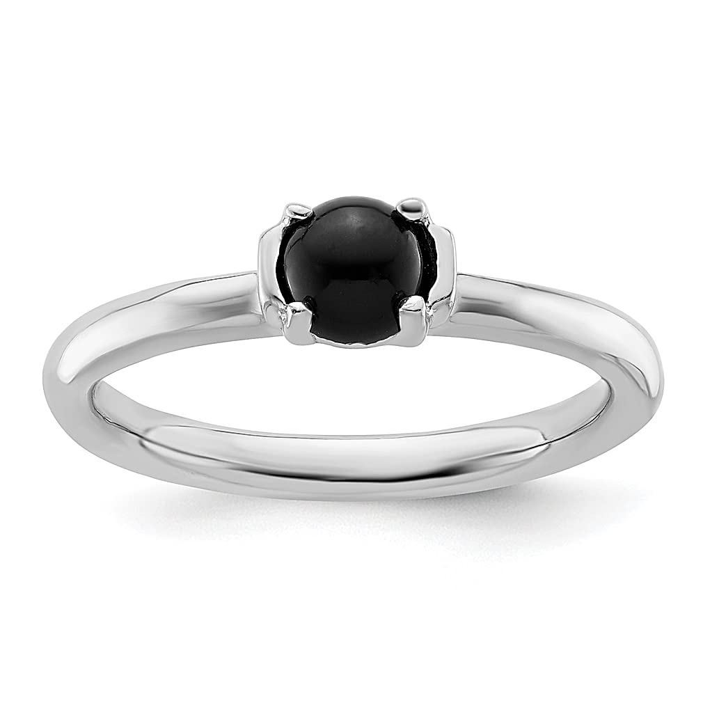 925 Sterling Silver Black Agate Band Ring - Stackable Gemstone Jewelry for Women | Natural Stone Ring | Perfect Gift for Her | Wedding, Anniversary & Everyday Wear