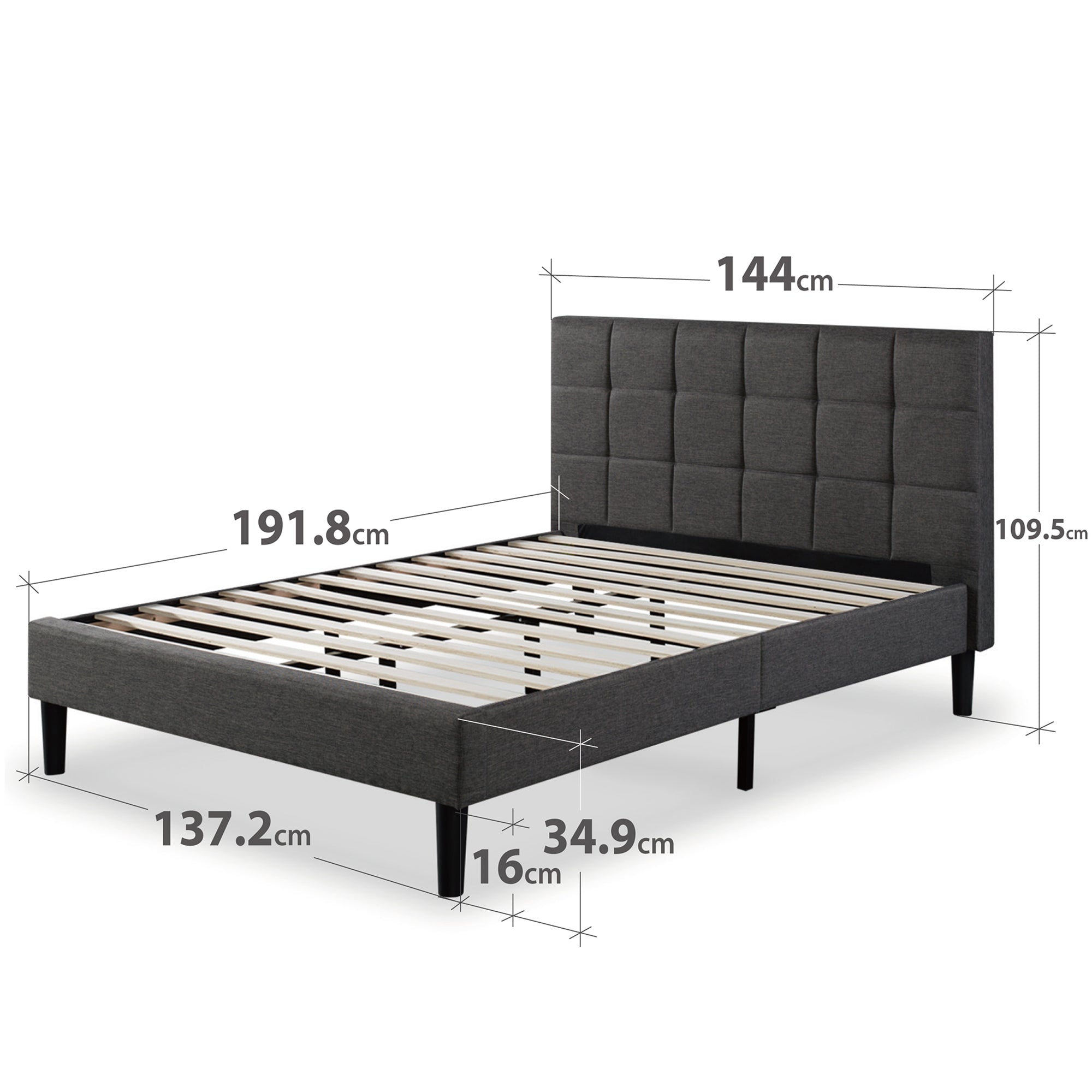 Zinus Lottie Upholstered Platform Bed Frame with Wooden Slats - Queen Size, Modern Upholstered Bed Frame with Headboard, Easy Assembly, Bedroom Furniture for Adults & Guest Rooms