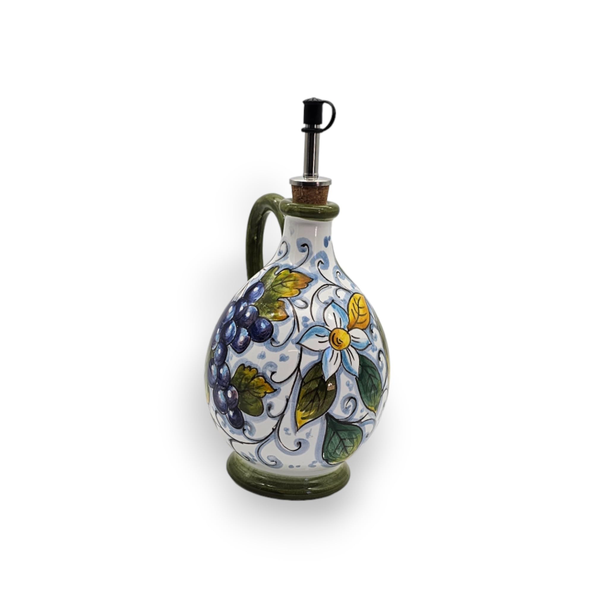 Italian Ceramic Olive Oil Dispenser Bottle XL Size 14oz - Hand Painted Tuscan Fruit Design Oil Cruet - Authentic Italian Pottery from Tuscany - Perfect for Kitchen, Dining Table & Gourmet Cooking Gifts