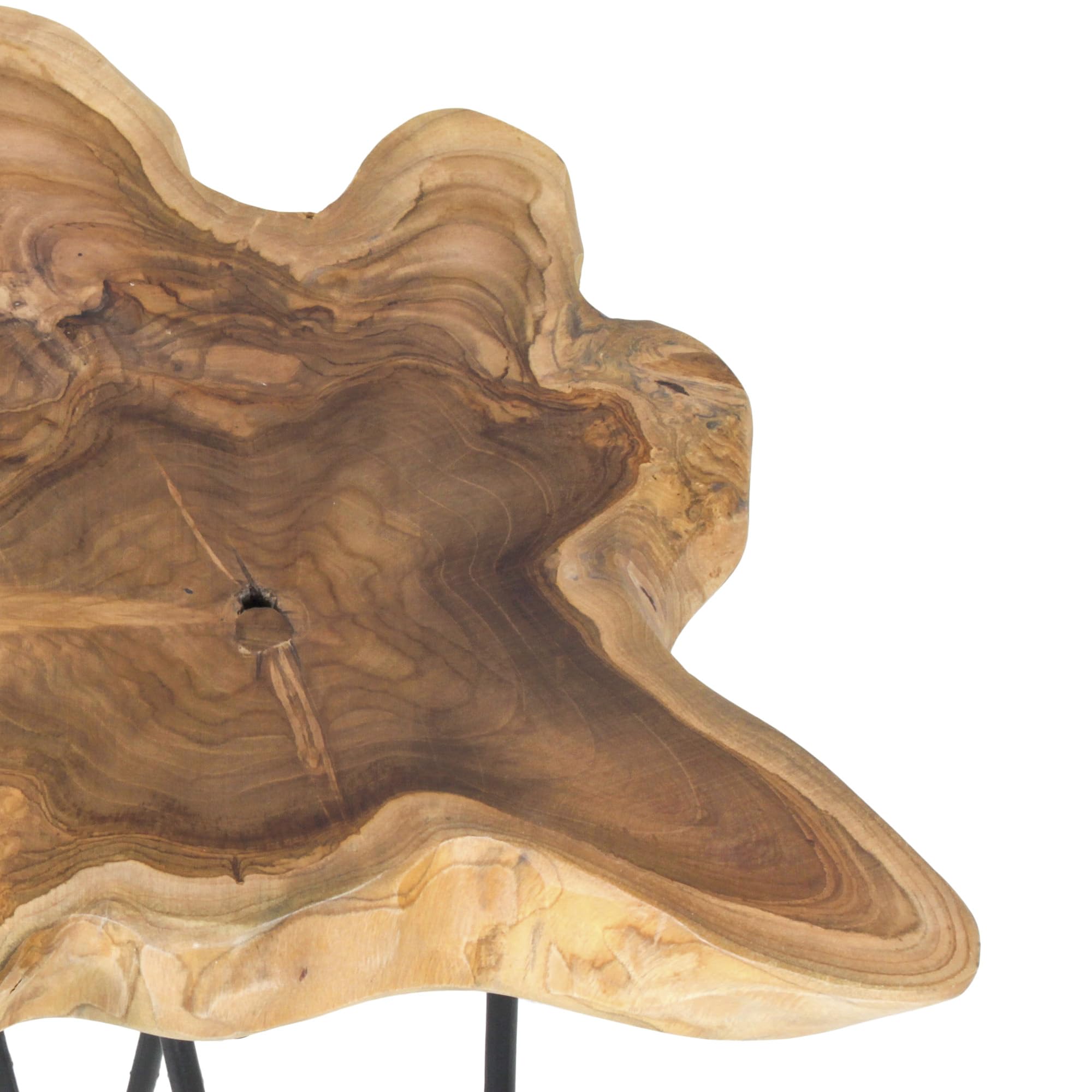 Sustainable Teak Wood Side Table with Metal Legs - Modern Tree Stump End Table for Living Room, Bedroom, Office | Perfect as Plant Stand, Nightstand or Coffee Table Accent