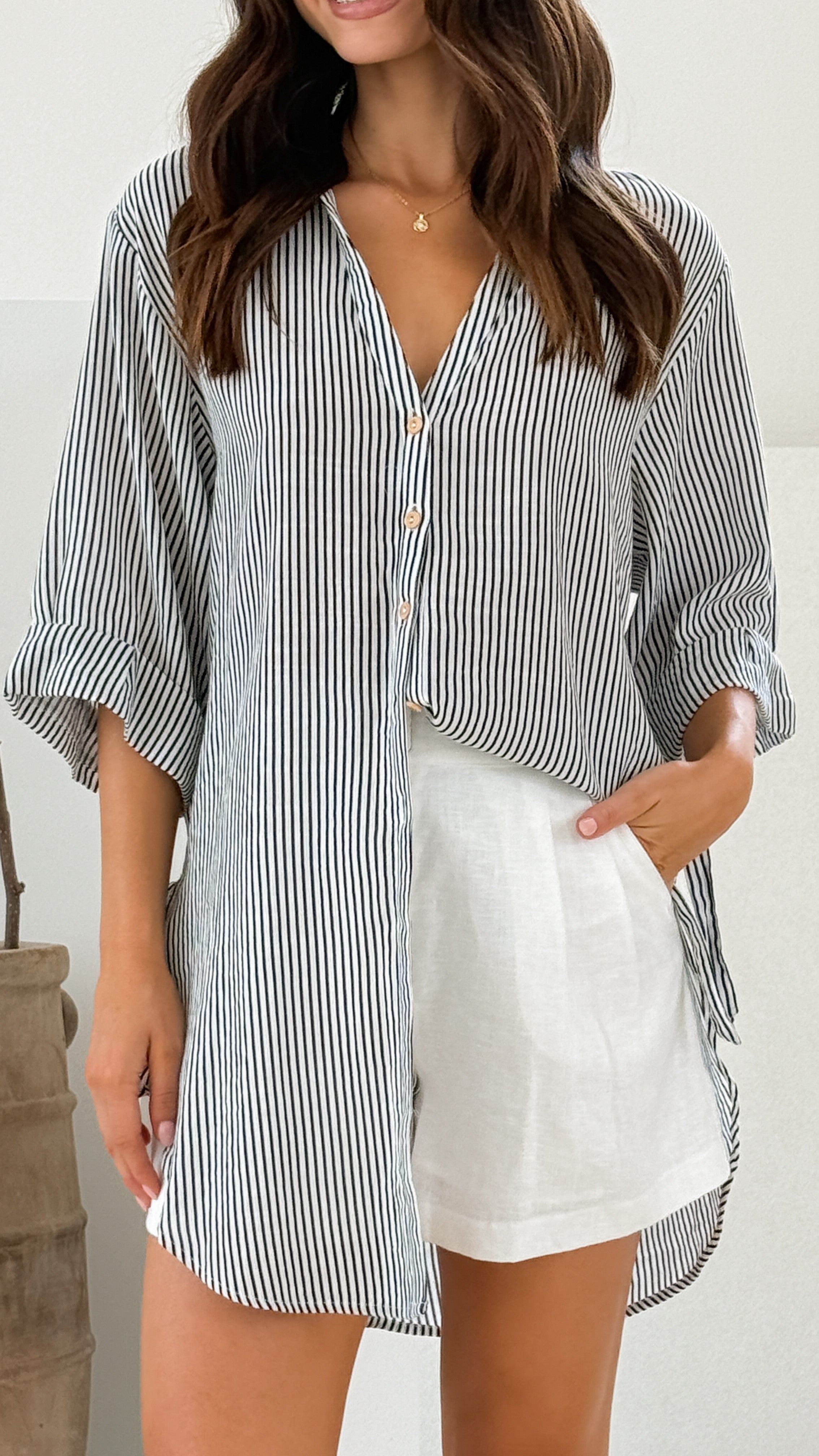 Lucia Shirt for Women - Black & White Striped Cotton Button Down Top - Perfect for Office Wear, Casual Outfits and Business Casual Occasions