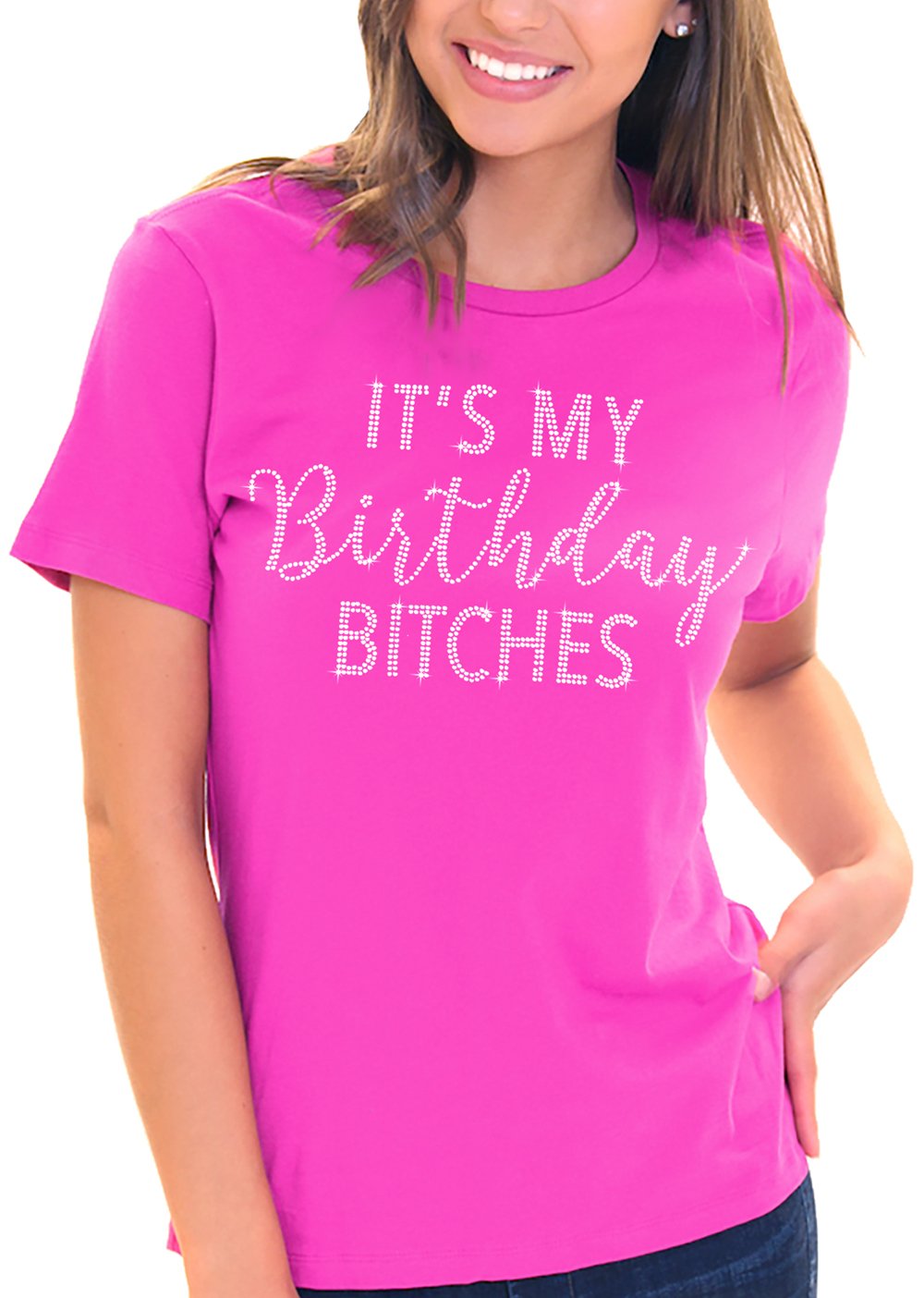 Rhinestone Sash Birthday T-Shirts for Women - 'It's My Birthday Bitches' Funny Birthday Tee - Perfect for Parties, Girls Night Out & Birthday Celebrations