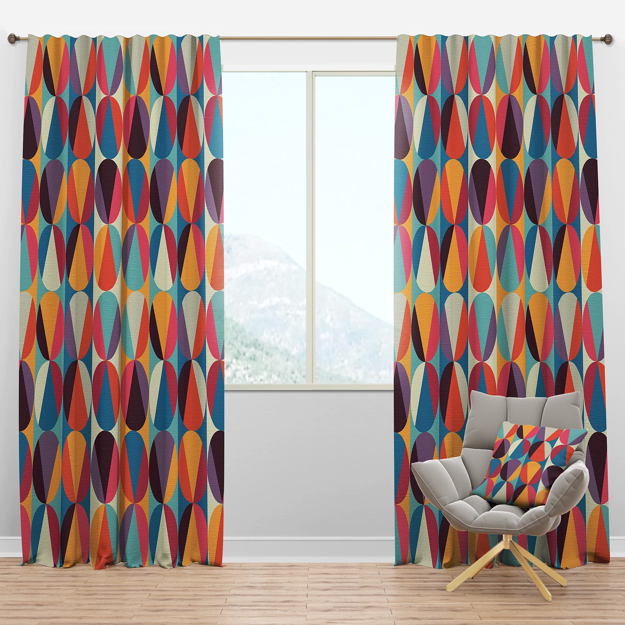 DesignQ Blackout Curtains 'Circles & Triangles' Pattern - Thermal Insulated Room Darkening Drapes for Bedroom & Living Room (52x90, Single Panel) - Perfect for Night Shift Workers, Light Sleepers & Home Theater Setup