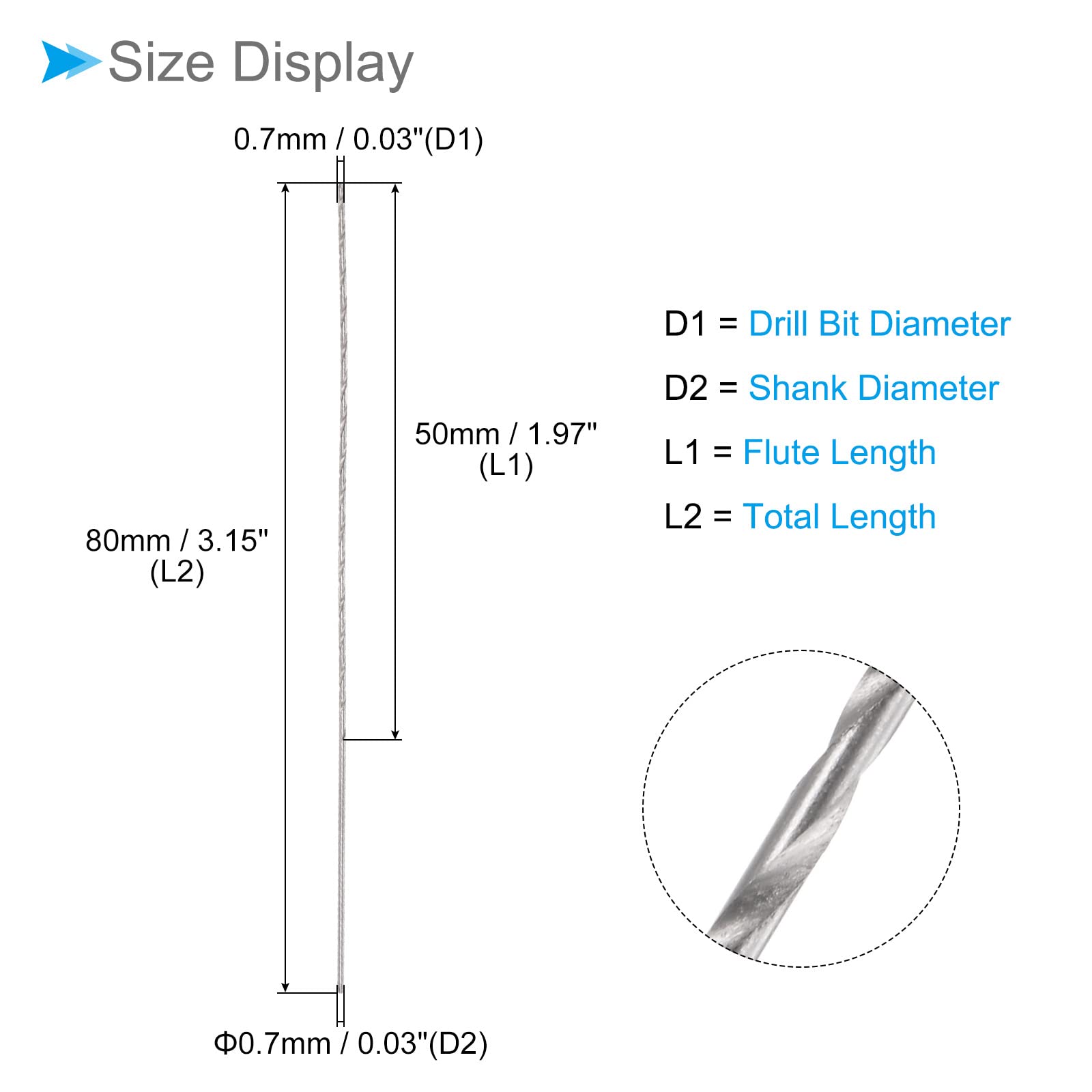 High-Speed Steel Mini Twist Drill Bits Set - 0.7mm Diameter 80mm Length Straight Shank Jobber Drill Bits for Wood, Metal, Aluminum & Plastic (10-Piece) - Perfect for DIY Projects, Jewelry Making & Precision Drilling