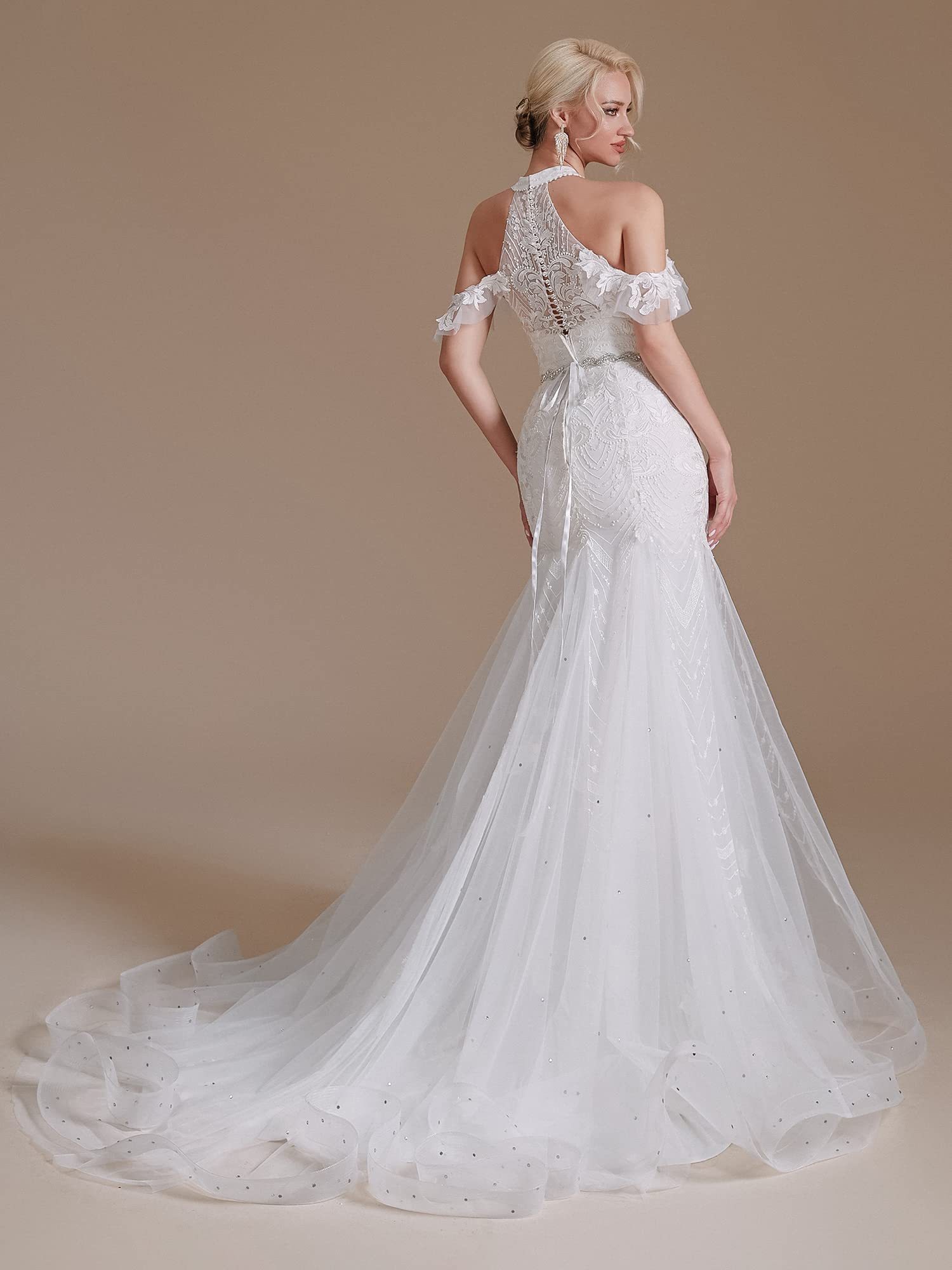 2022 Elegant Lace Appliques Chiffon Wedding Dress for Bride - Long Sleeves Beach Bridal Gown | Perfect for Beach Weddings, Outdoor Ceremonies & Romantic Photos