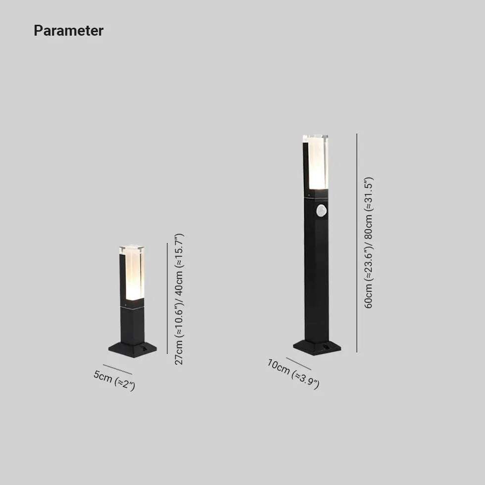 Outdoor LED Sensor Bollard Lights - Rectangular Solar Powered Garden Path Lighting for Driveway, Walkway, and Landscape