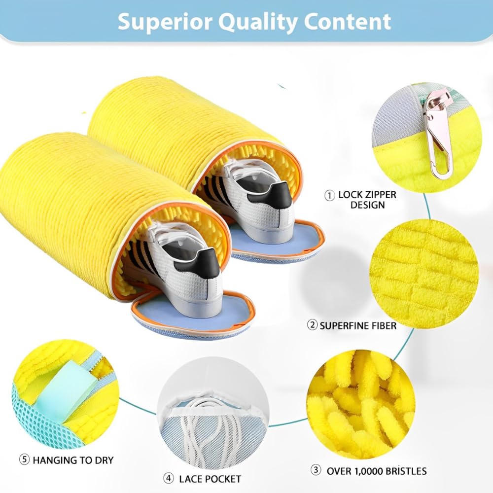 Reusable Shoe Laundry Bag with Brush - for Sneakers & Gym Shoes - Machine Wash Safe - Includes Shoe Trees - Perfect for Travel & Sports