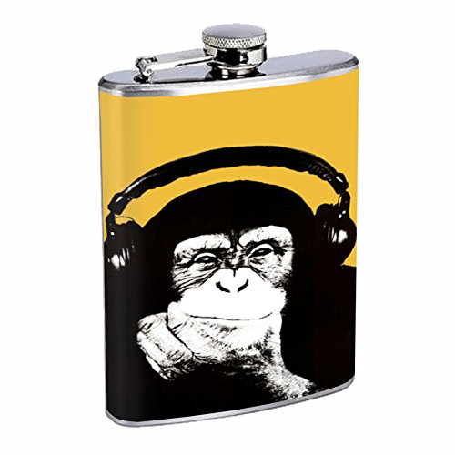 Vintage Retro Monkey Thinking Head Stainless Steel 8oz Hip Flask for Whiskey, Brandy & Rum - Perfect for Parties, Camping & Gifts
