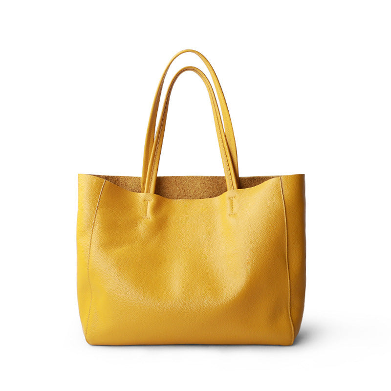 Premium Genuine Leather Tote Bag - Large Capacity Cowhide Shoulder Bag for Women, Work, Travel & Everyday Use