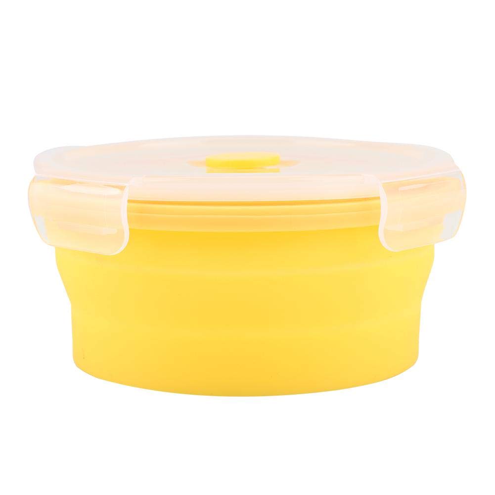 FTVOGUE 500ml Portable Foldable Round Silicone Bento Box - Collapsible Lunch Container for Office, School & Travel - Microwave & Dishwasher Safe - Eco-Friendly Food Storage (Yellow)