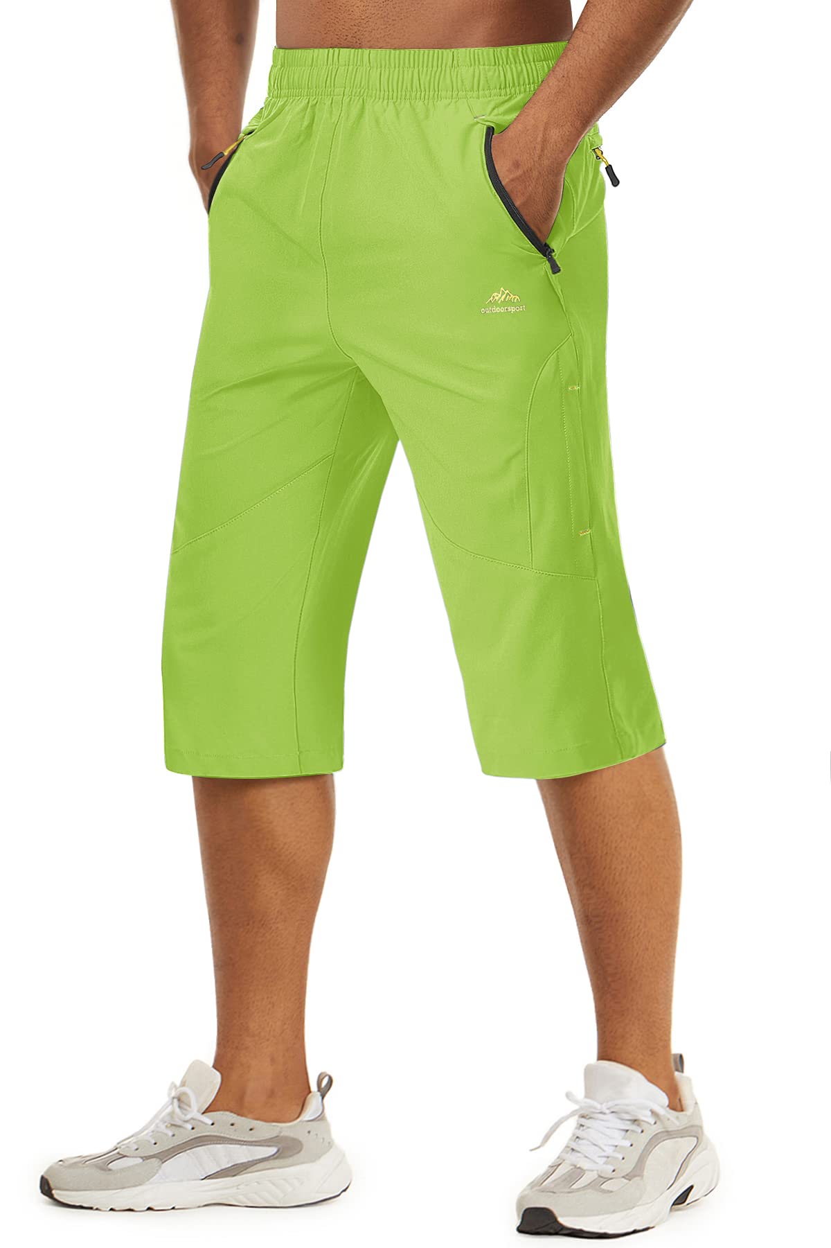 TACVASEN Men's Quick Dry Hiking 3/4 Long Capri Shorts - Athletic Workout Running Shorts with Zipper Pockets - Lightweight & Breathable for Outdoor Sports, Gym & Travel