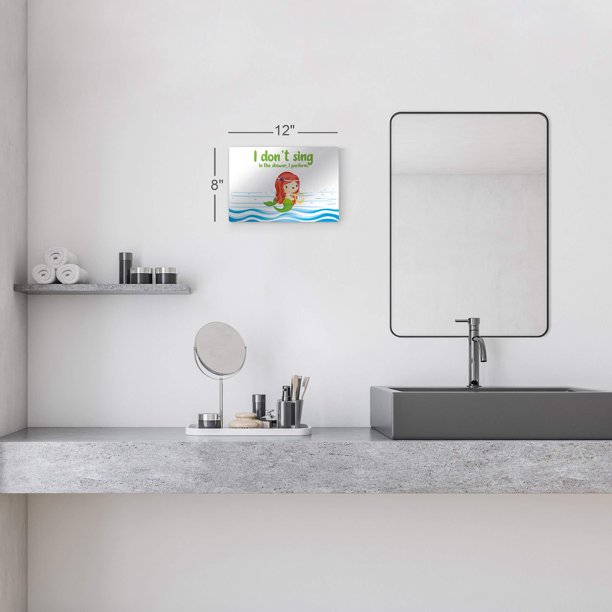 Funny Bathroom Sign - 'I Don't Sing in The Shower I Perform' Metal Wall Art | Smile Art Design | Kids Bathroom Decor, Nursery Wall Art | Ready to Hang 20x30 | Made in USA | Perfect for Bathroom, Nursery & Home Decoration