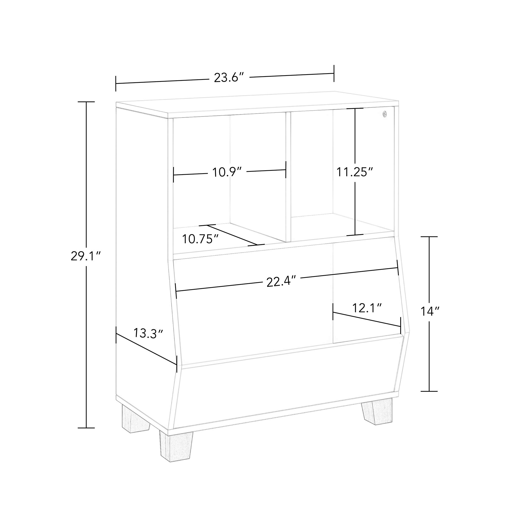 RiverRidge Kids Bookshelf Toy Storage Organizer - 2 Cubbies with 2 Foldable Gray Fabric Bins, White Playroom Organizer for Toys & Books | Perfect for Nursery, Daycare & Kids Bedroom Organization