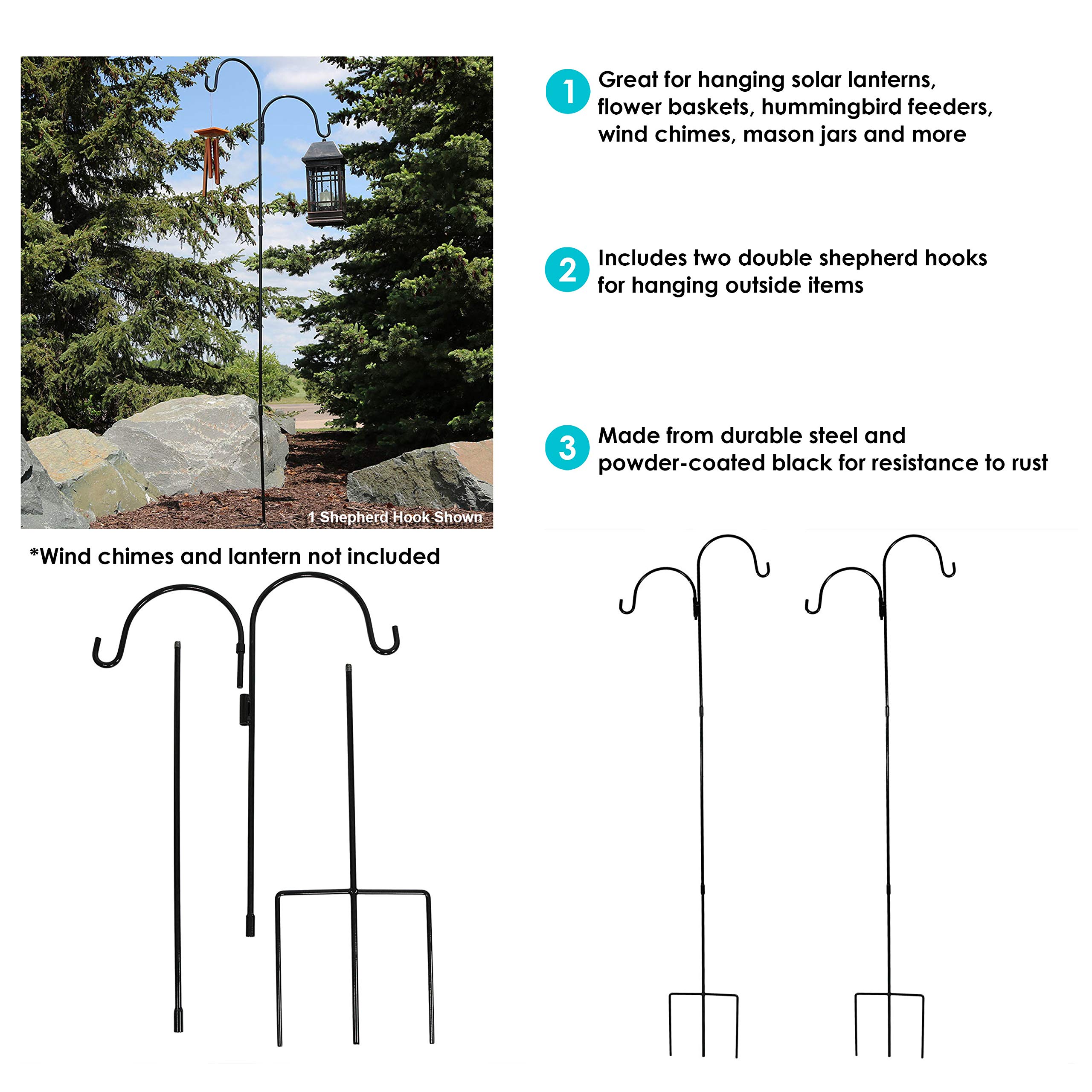 Sunnydaze 2-Pack 84-Inch Black Heavy-Duty Outdoor Shepherd Hooks with 9-Inch Indigo Glass Bird Feeder - Garden Hanging Poles for Plants, Flowers & Bird Feeders - Perfect for Patio, Yard & Backyard Decor
