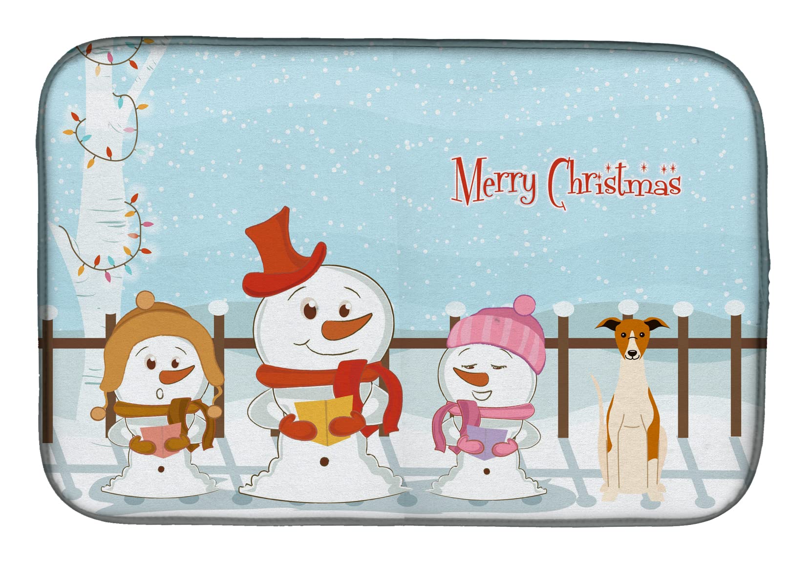 Whippet Dog Christmas Carolers Absorbent Dish Drying Mat - 14x21 Inch Multicolor Kitchen Counter Pad | Perfect for Holiday Decor & Dish Drainer