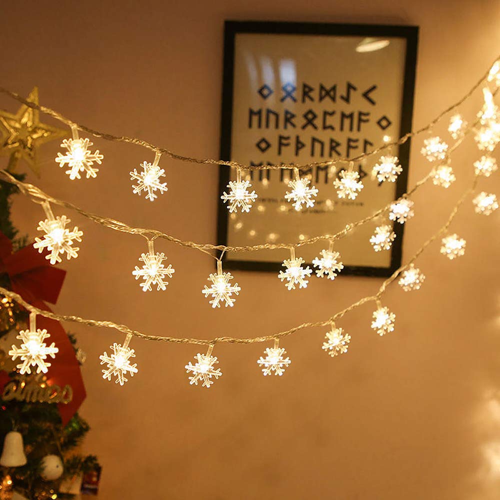 16.5ft 40 LED Snowflake Christmas String Lights - Battery Operated Fairy Lights for Indoor Outdoor Holiday Decor, Party, Xmas Tree, Garden, Patio & Winter Wedding Decorations