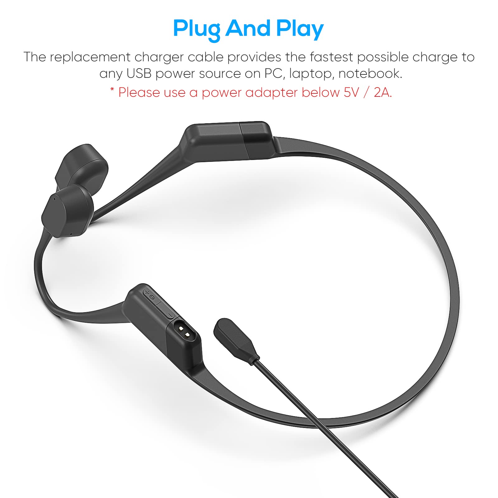 AfterShokz Aeropex AS800/OpenComm ASC100SG/Shokz OpenRun Pro Magnetic Charging Cable - 3.3ft Fast USB Charger Cord for Bone Conduction Headphones - Perfect for Workouts, Running & Outdoor Activities