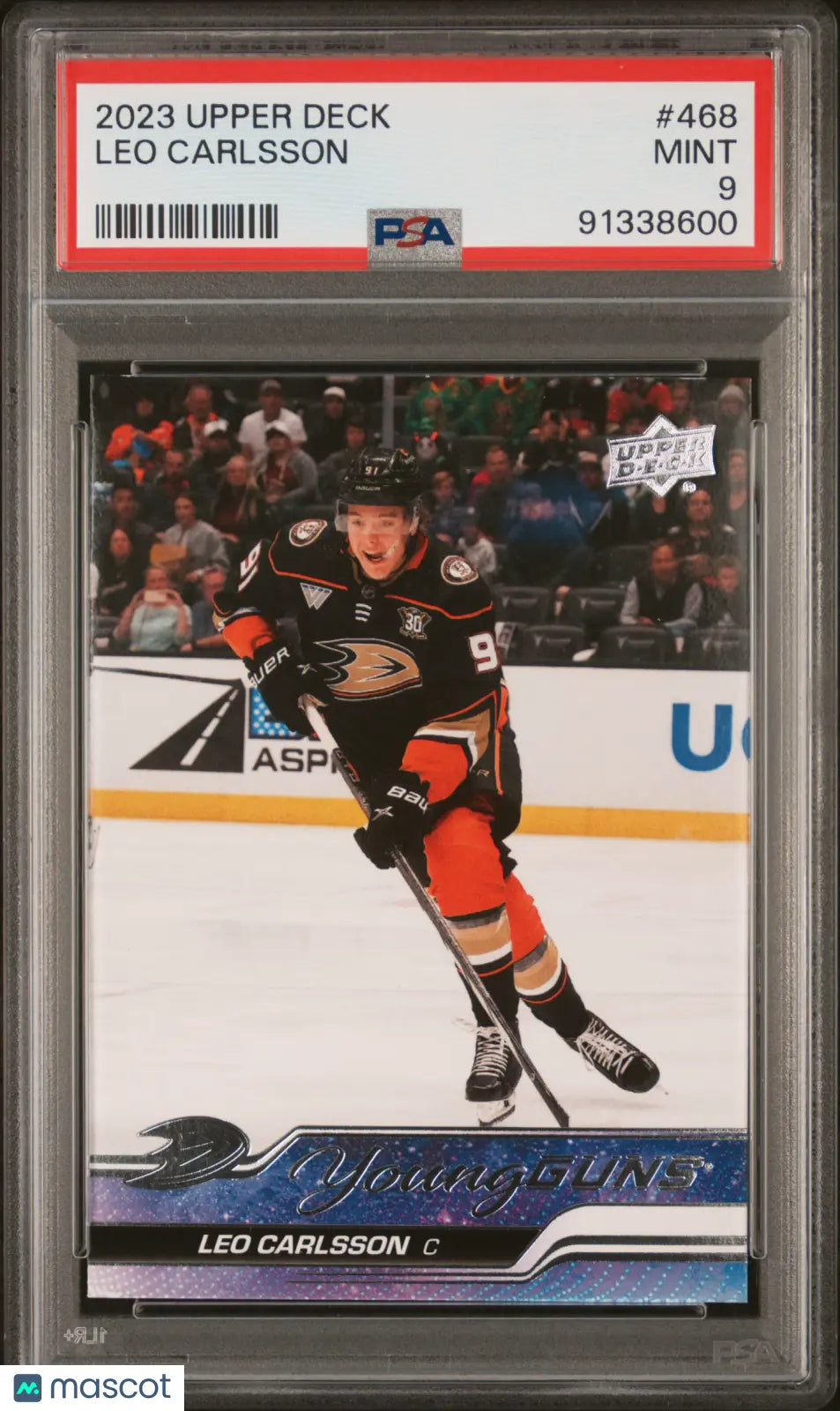 2023-24 Upper Deck Series 2 Hockey Leo Carlsson Young Guns Rookie Card PSA 9 Mint - Perfect for Collectors, Investors & Hockey Fans