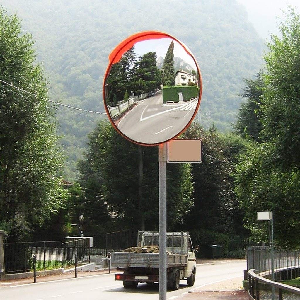 Long-Life Red Wide Angle Portable Convex Traffic Mirror - 45-120CM Adjustable (75CM Size) for Roadside Safety & Parking Lot Visibility | Durable Rotating Plastic Mirror for Driveways, Warehouses & Construction Sites