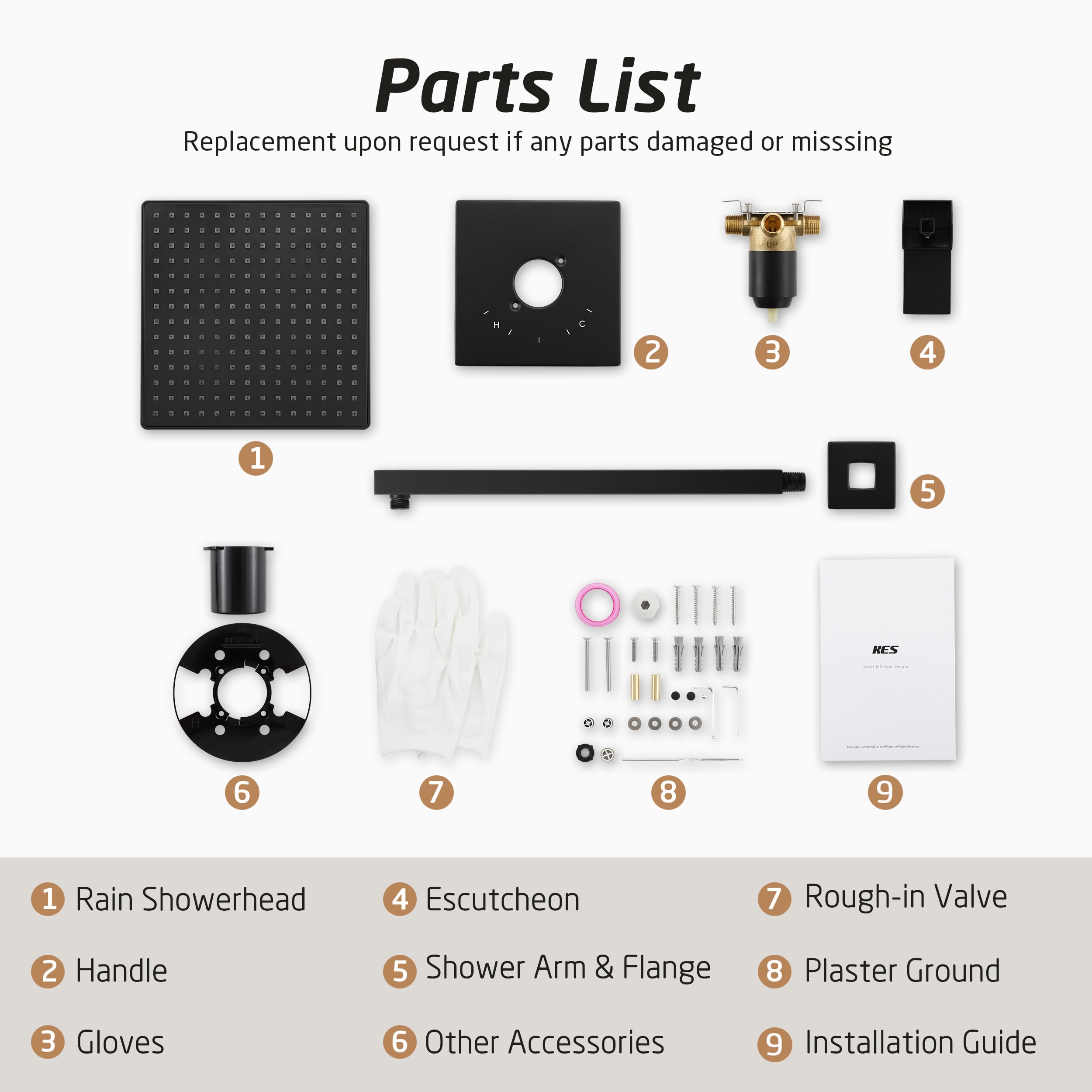 KES Matte Black Square Rainfall Shower Head System - High Pressure All Metal Shower Faucet with Rough-in Valve Body & Trim (XB6210-BK) - Perfect for Luxurious Bathroom Upgrades and Spa-Like Shower Experience