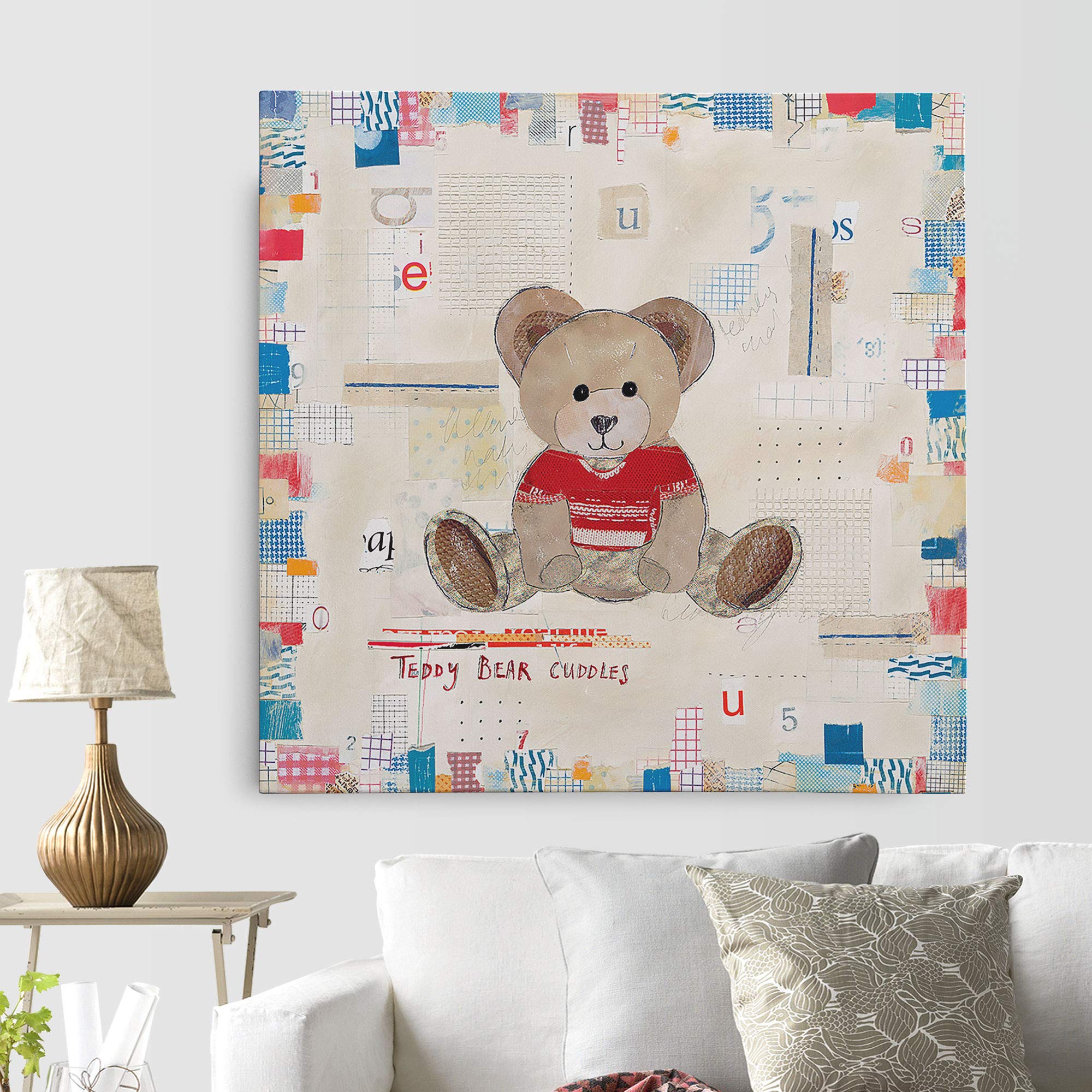Renditions Gallery Teddy Bear Cuddles Animal Wall Art Decor - 32x32 Inch Nursery, Kids Room & Playroom Decor - Perfect for Baby Showers, Birthday Gifts & Cozy Bedroom Accents