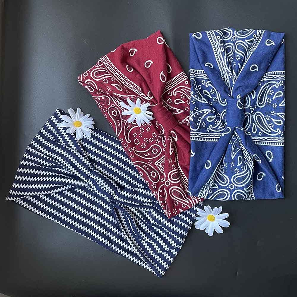3PCS Boho Bandeau Headbands - Wide Knot Stretch Elastic Floral Printed Hairbands for Women & Girls | Yoga, Workout, Sports & Fashion Accessories | Stylish Fabric Turban Headwraps & Hair Accessories