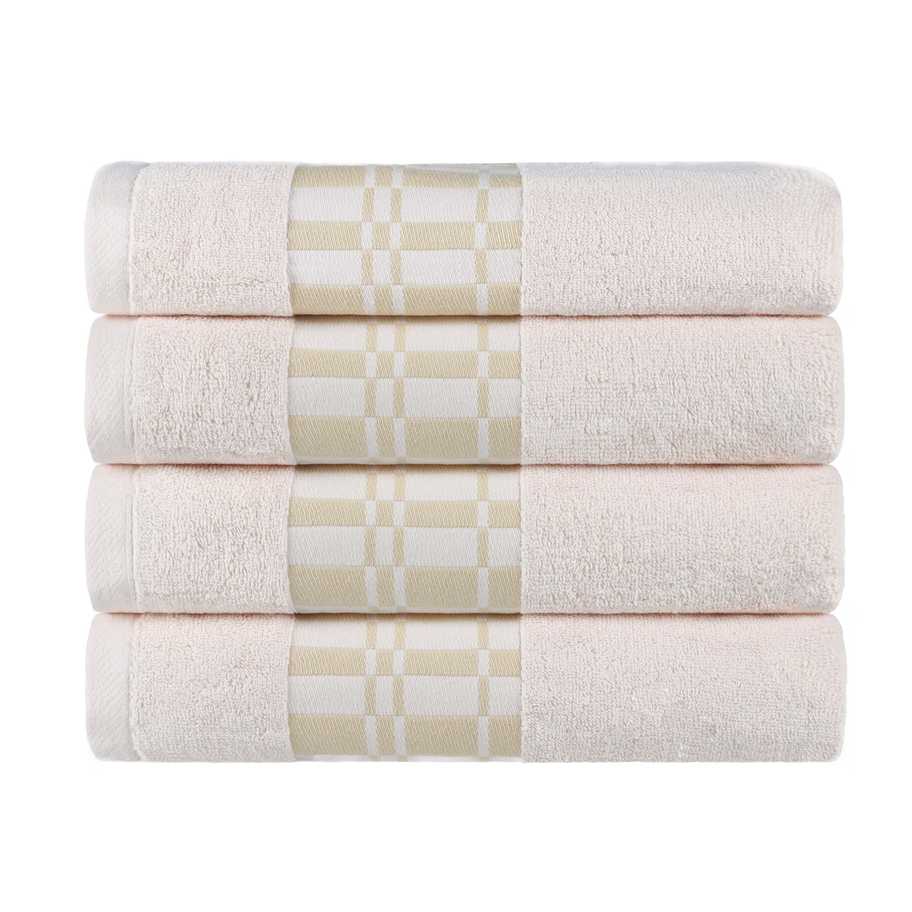 Premium Cotton Geometric Embroidered Bath Towels Set of 4 - Soft Absorbent Quick-Dry for Spa, Bathroom & Beach - Luxury Hotel Quality Home Essentials
