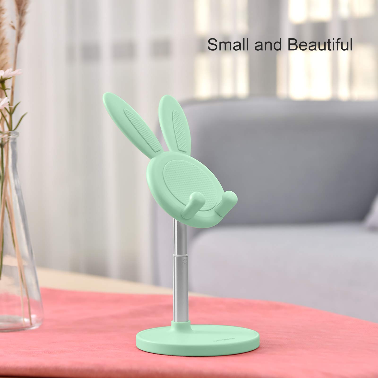 Adjustable Rabbit Phone Stand Holder for Desk - Height & Angle Adjustable, Compatible with All Smartphones & Tablets 4-10 Inches (Green) - Perfect for Home Office, Bedside, Kitchen Counter & Video Calls