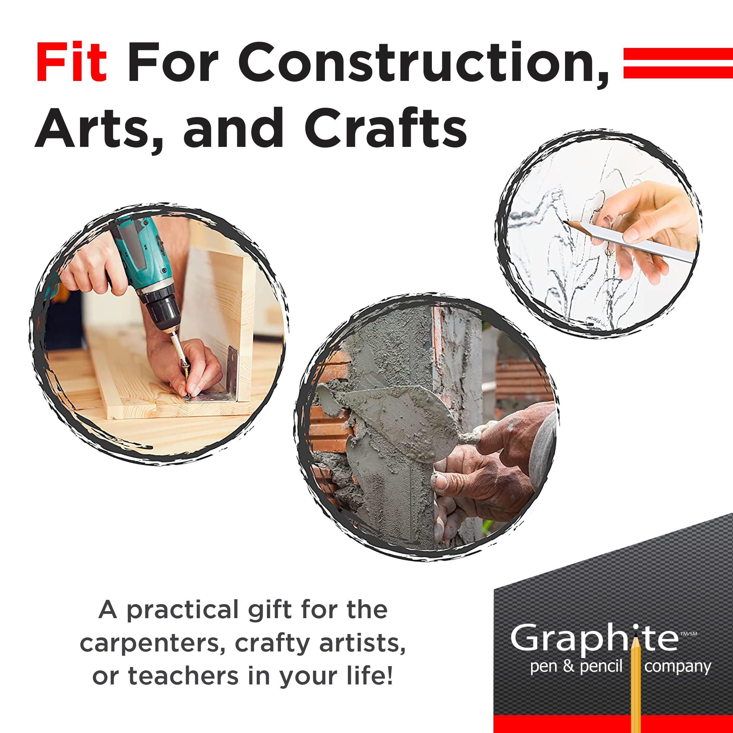 72-Pack GRAPHITE Hard Lead Carpenter Pencils #2 (HB) for Woodworking, Lumber Marking & Construction - Bulk White Wooden Pencils for Professionals & DIY Projects