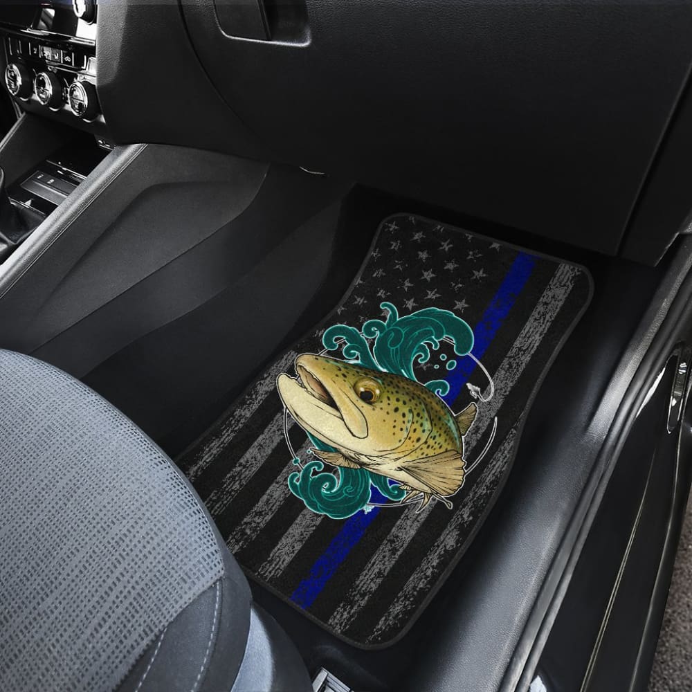 Premium Brook Trout Fishing & Thin Blue Line American Flag Car Floor Mats - All-Weather Protection for Trucks, SUVs & Sedans - Perfect for Outdoor Enthusiasts & Patriotic Drivers