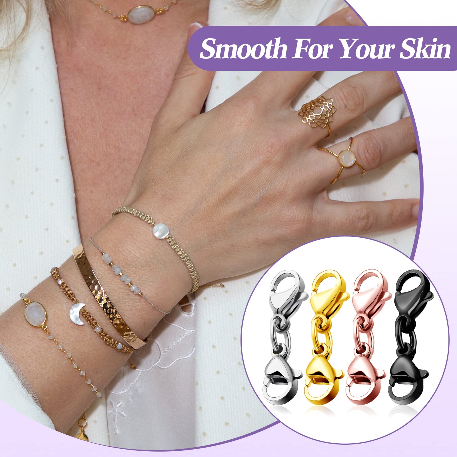 MTLEE Double Lobster Clasp Extender - Gold, Silver, Black, Rose Gold (0.98 Inch) - Jewelry Making Supplies for DIY Bracelets & Necklaces - Perfect for Adjusting Length & Repairing Jewelry