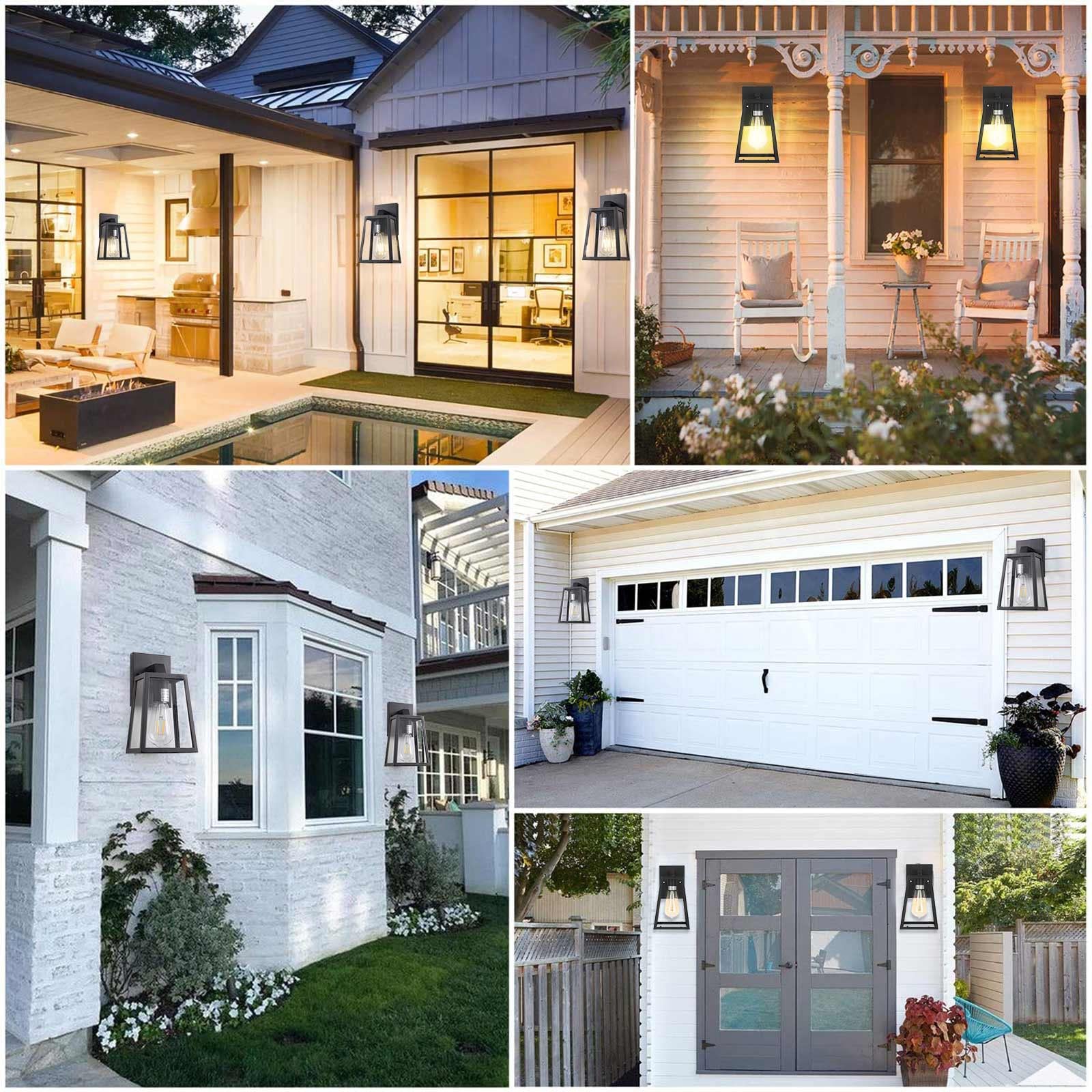 RETRELMP 2-Pack Black Outdoor Wall Sconces - Waterproof Aluminum Exterior Light Fixtures with Clear Glass Shade, E26 Base - Modern Porch Lighting for Garage, Balcony, Garden & Patio (Weatherproof & Durable)