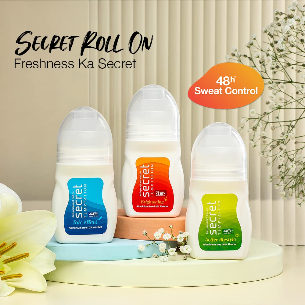 Secret Temptation Talc Effect & Romance Deodorant Roll-On for Women - 50ml & 150ml Combo Pack | Long-Lasting Freshness for Daily Use, Workouts & Special Occasions