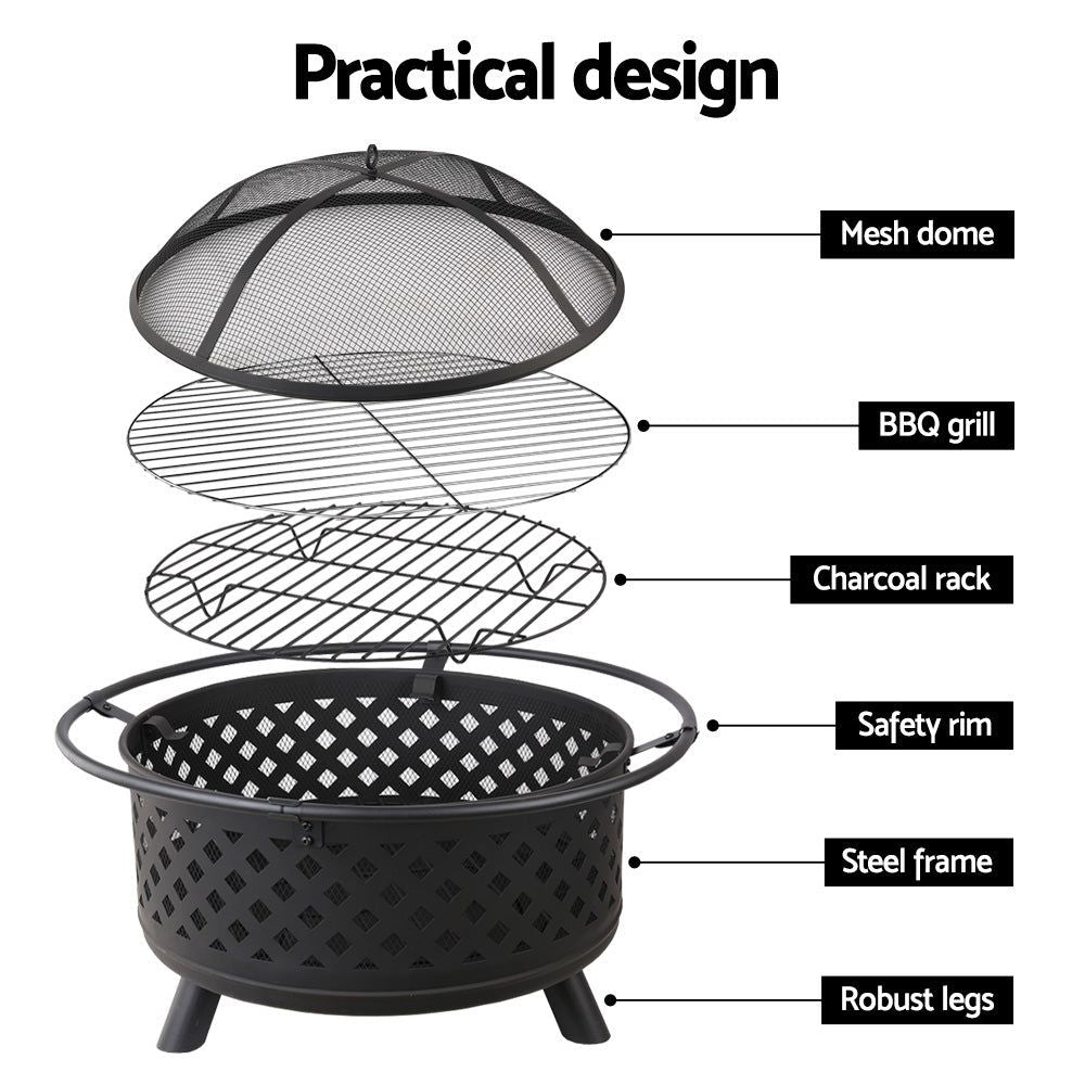 Portable Fire Pit BBQ Grill Smoker - Outdoor Fireplace & Patio Heater for Backyard, Camping, Picnics - 30 Inch Steel Fire Pit for Roasting Marshmallows & Warmth