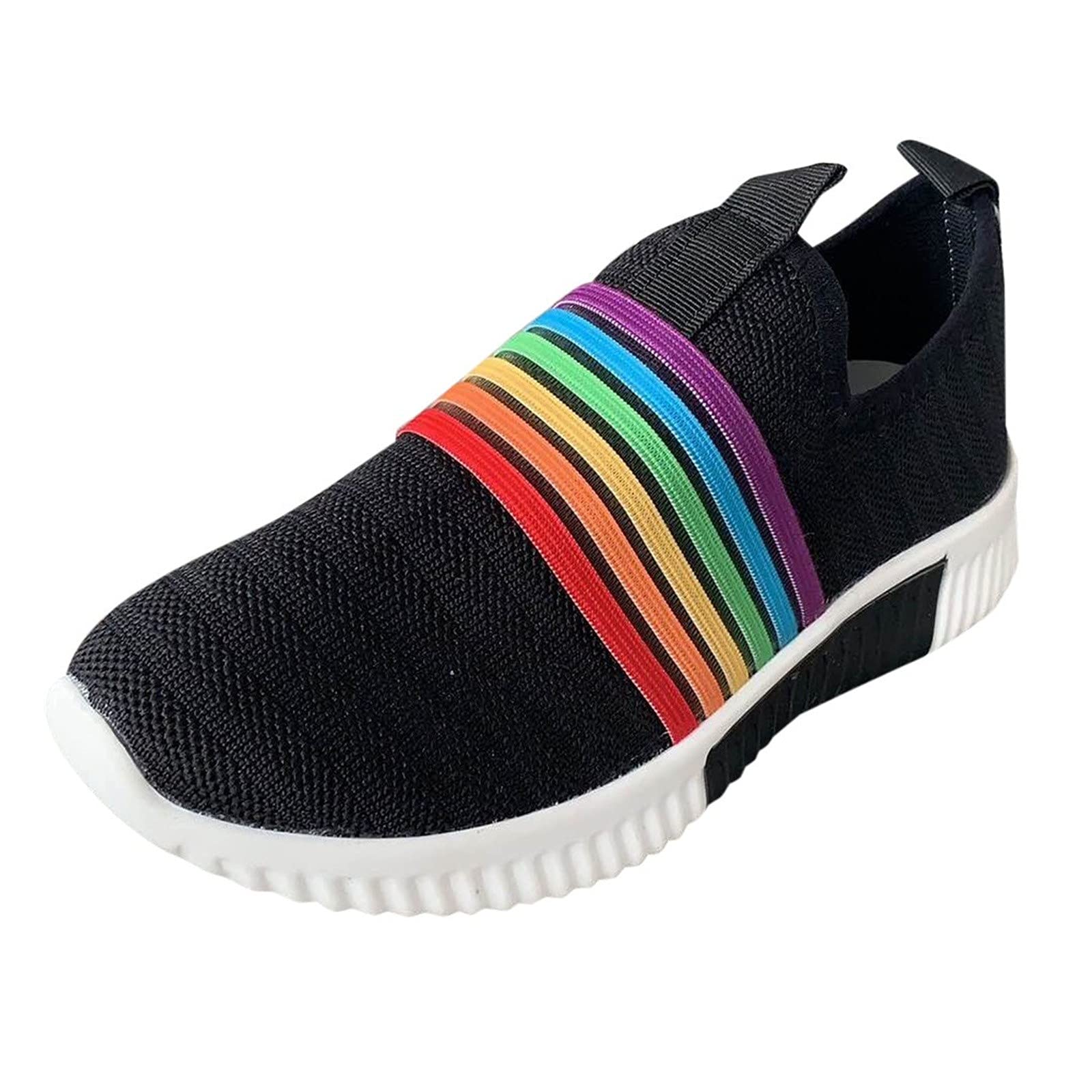 FlekmanArt Women's Slip-On Casual Sneakers - Rainbow Mesh Breathable Sport Shoes for Women | Comfortable Platform Walking Shoes | Lightweight Running Shoes for Outdoor & Gym Workouts