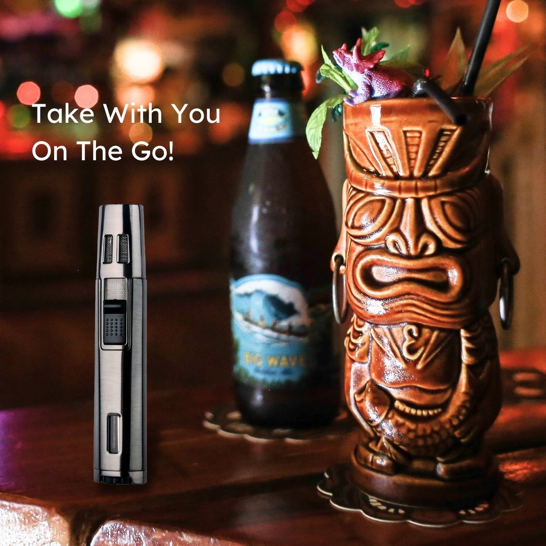 Premium DuoJet Double Torch Pen Cigar Lighter - Gunmetal Finish | Windproof Refillable Butane Lighter for Cigars, Cigarettes & Outdoor Use | Perfect for Camping, BBQ & Travel Accessories