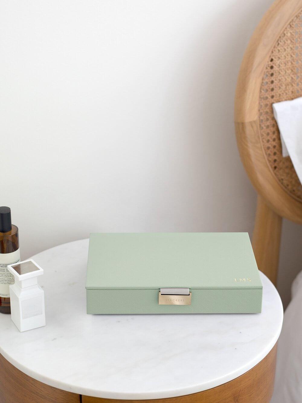 Stackers Classic Lidded Jewelry Box - Sage Green Organizer for Necklaces, Rings & Earrings | Perfect for Bedroom Vanity, Travel & Gift Giving