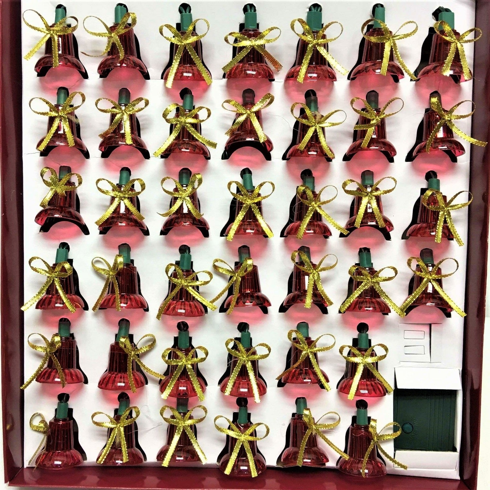 40 Musical Red Bell Lights with Gold Bows - Christmas Tree Decorations, Holiday Party Decor, Festive Home Ornaments for Xmas, Winter, and New Year Celebrations