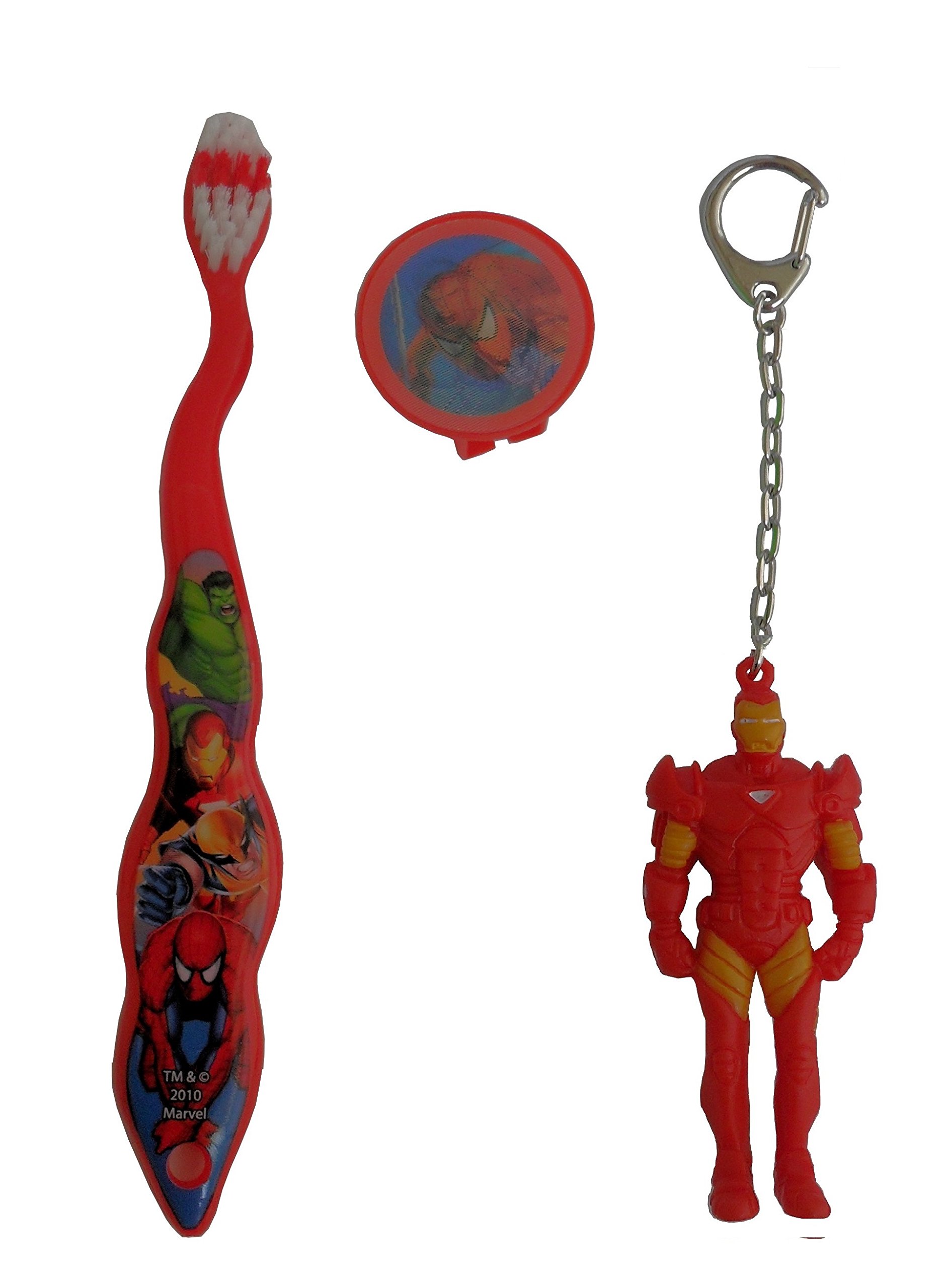 Iron Man Travel Toothbrush with Mini Chain Figurine & Cap - Superhero Themed Portable Toothbrush for Kids & Adults - Perfect for Travel, School, Camping & Daily Oral Care