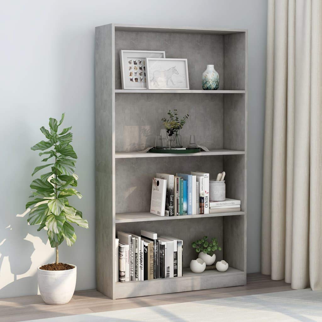 Modern 4-Tier Bookcase Storage Cabinet with Shelves - Concrete Gray Side Corner Shelf Organizer (31.5