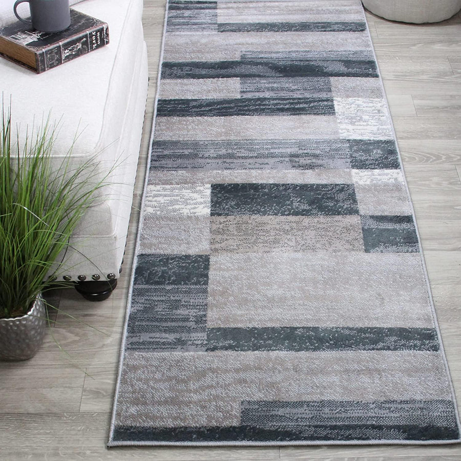 Stylish Rockwood Contemporary Geometric Patchwork Area Rug - Non-Slip Indoor Runner for Living Room, Bedroom & Office Decor