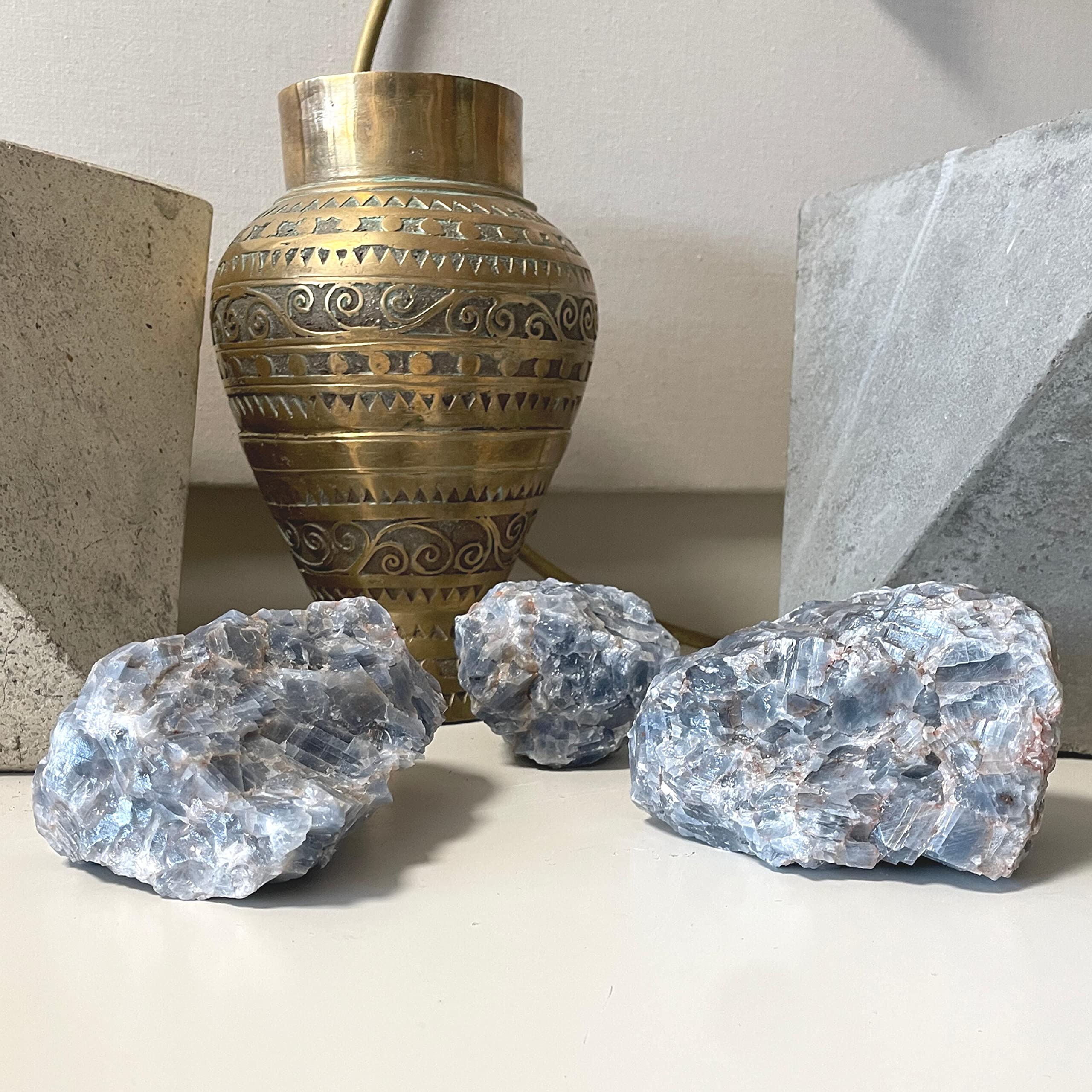 Natural Blue Calcite Crystal - 1 LB High Energy Healing Stones for Decoration, Reiki, Yoga & Meditation | Chakra Balancing Rocks | Mineralist Collection Natural Calcite Specimens for Home, Office & Spiritual Spaces