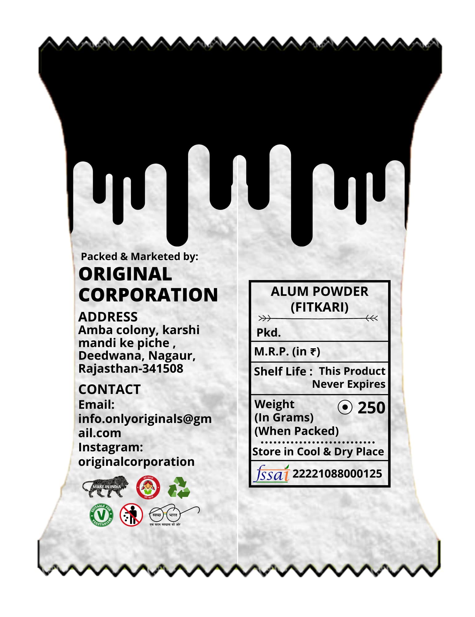 Natural Alum Powder (Fitkari/Phitkari) 250g - White, Non-Ferric for Face, Skin, Shaving & Teeth Care | All Skin Types | Perfect for Cosmetics, After-Shave & Oral Hygiene