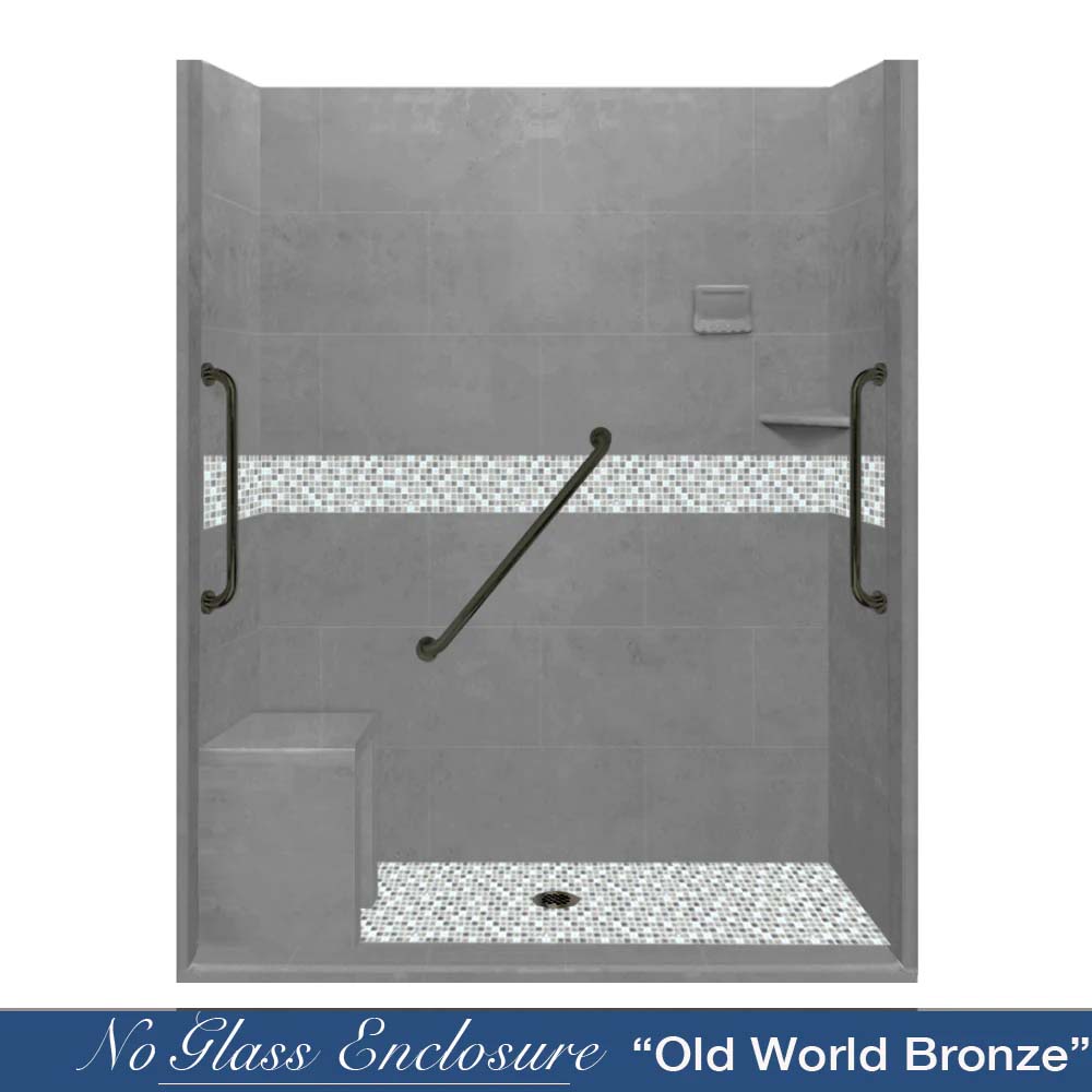 Freedom Zero Delmar Wet Cement 60-Inch Alcove Stone Shower Enclosure Kit - Waterproof Bathroom Remodeling Solution for Modern Homes