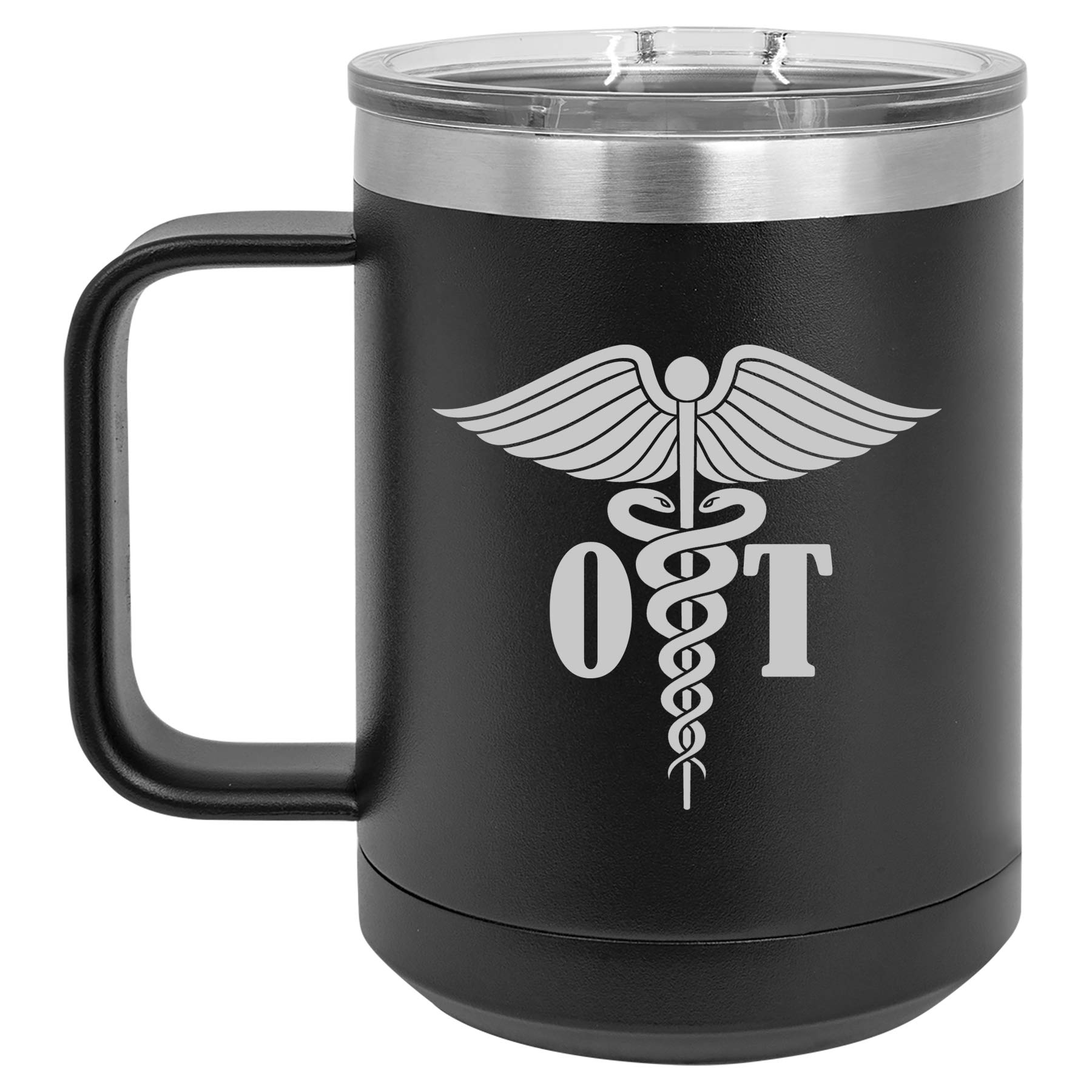 15 oz Vacuum Insulated Stainless Steel Tumbler with Handle & Lid - Leakproof Travel Coffee Mug for Hot & Cold Drinks - Perfect for OT Occupational Therapists, Office, Commuting & Outdoor Activities (Black)